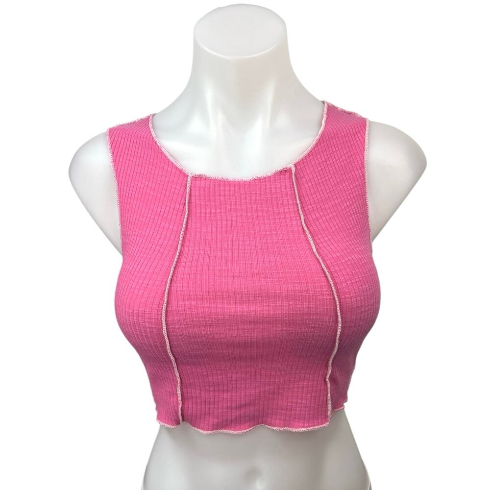 Princess Polly Womens Pink Waffle Knit Patchwork Sleeveless Crop Tank Top Size 2